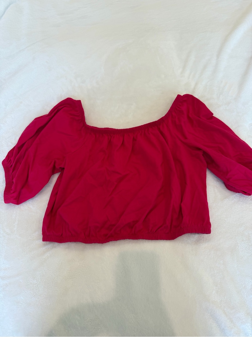 Old Navy Fuchsia Off-Shoulder Puff Sleeve Crop Top